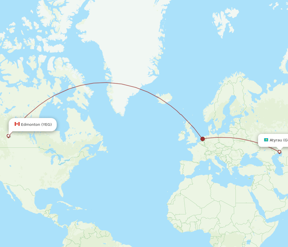 YEG to GUW flights and routes map