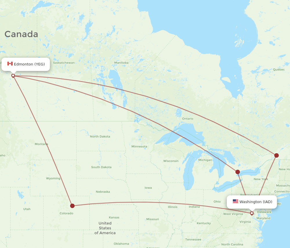 YEG-IAD flight routes