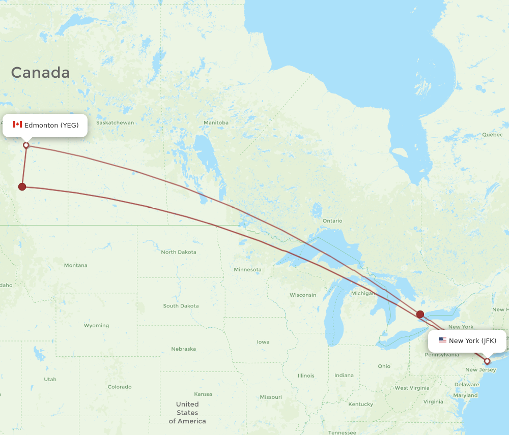 YEG to JFK flights and routes map