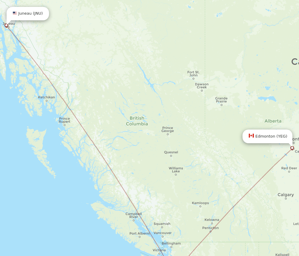 YEG to JNU flights and routes map