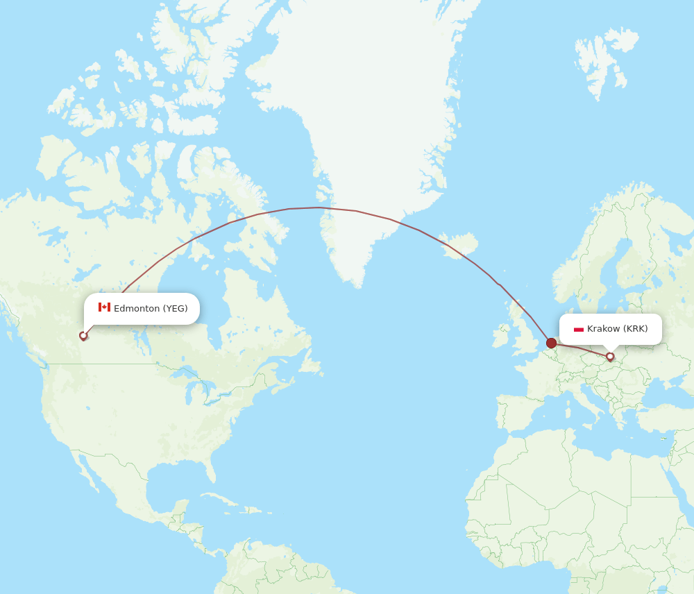 YEG to KRK flights and routes map