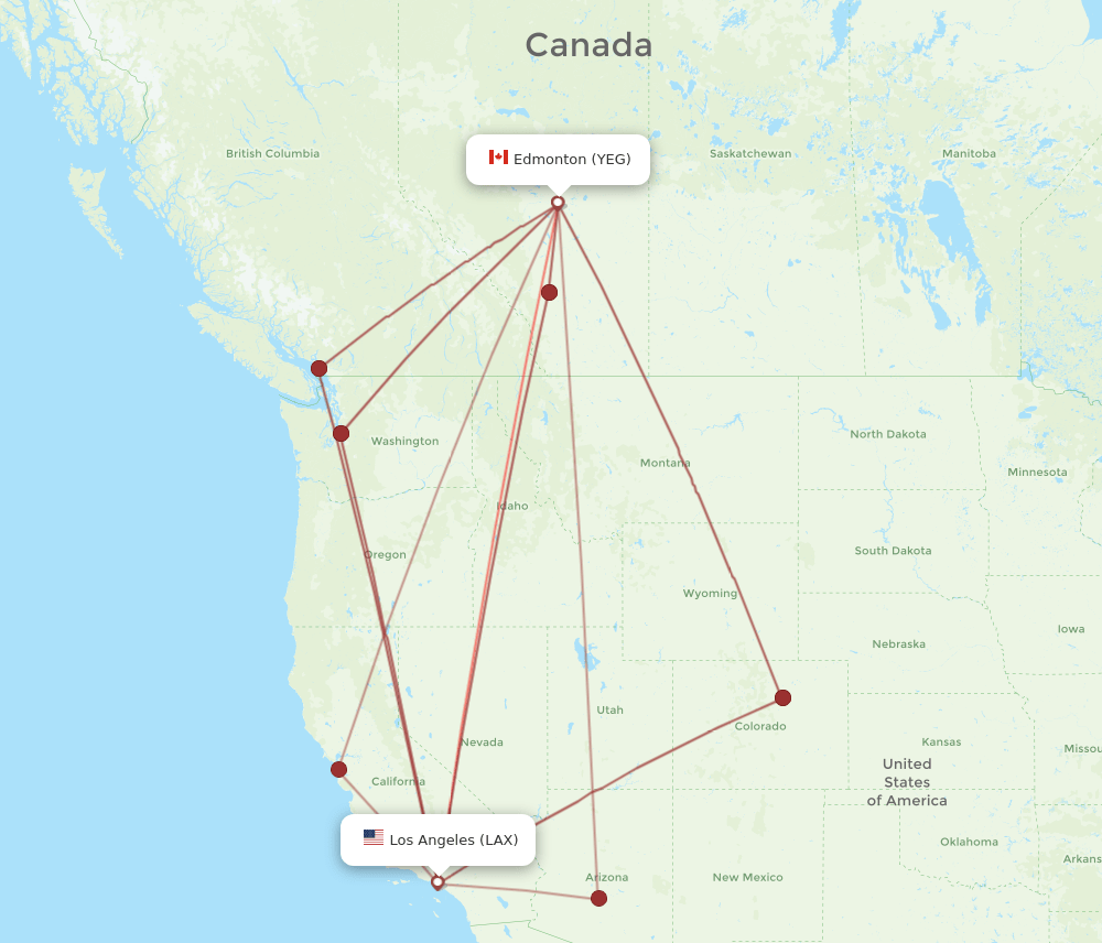 YEG-LAX flight routes