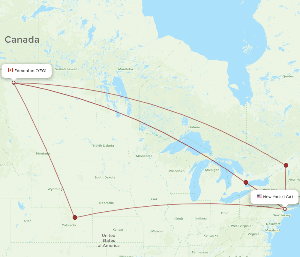 YEG to LGA flights and routes map
