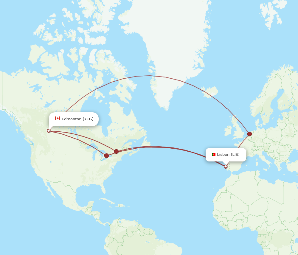YEG to LIS flights and routes map