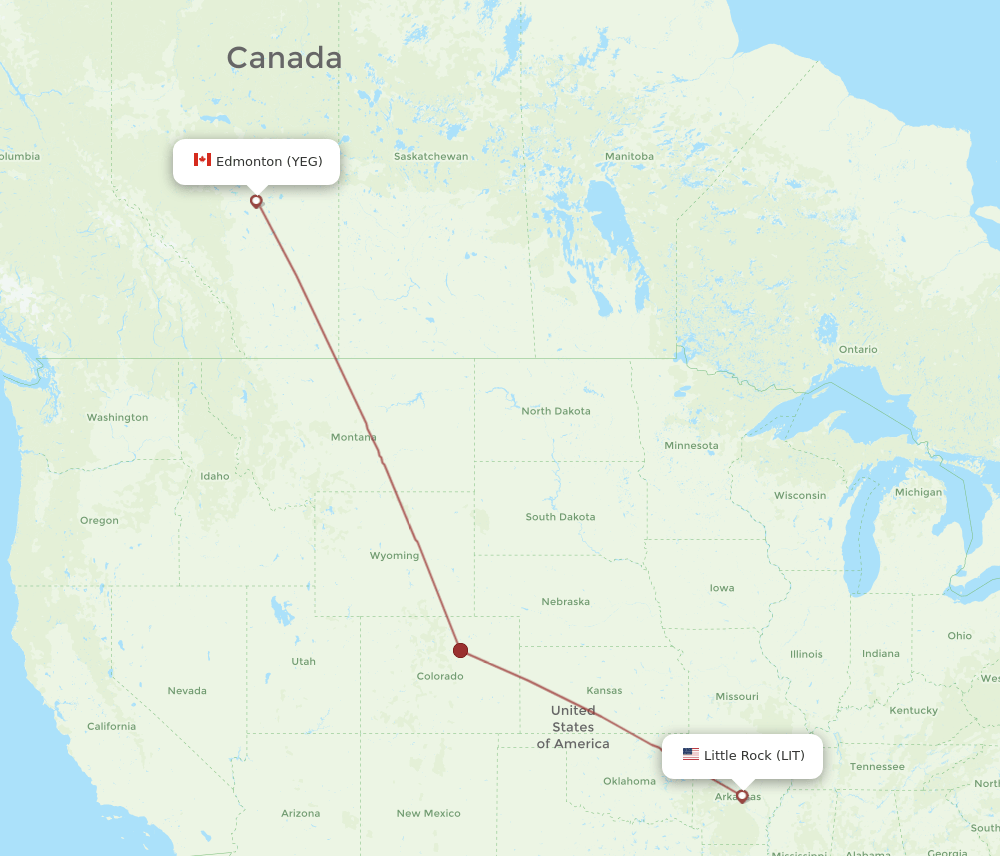 YEG to LIT flights and routes map