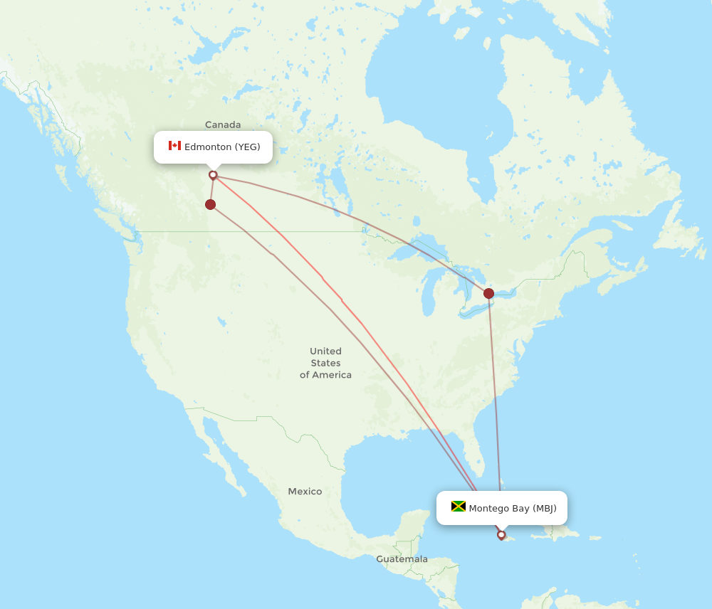YEG to MBJ flights and routes map