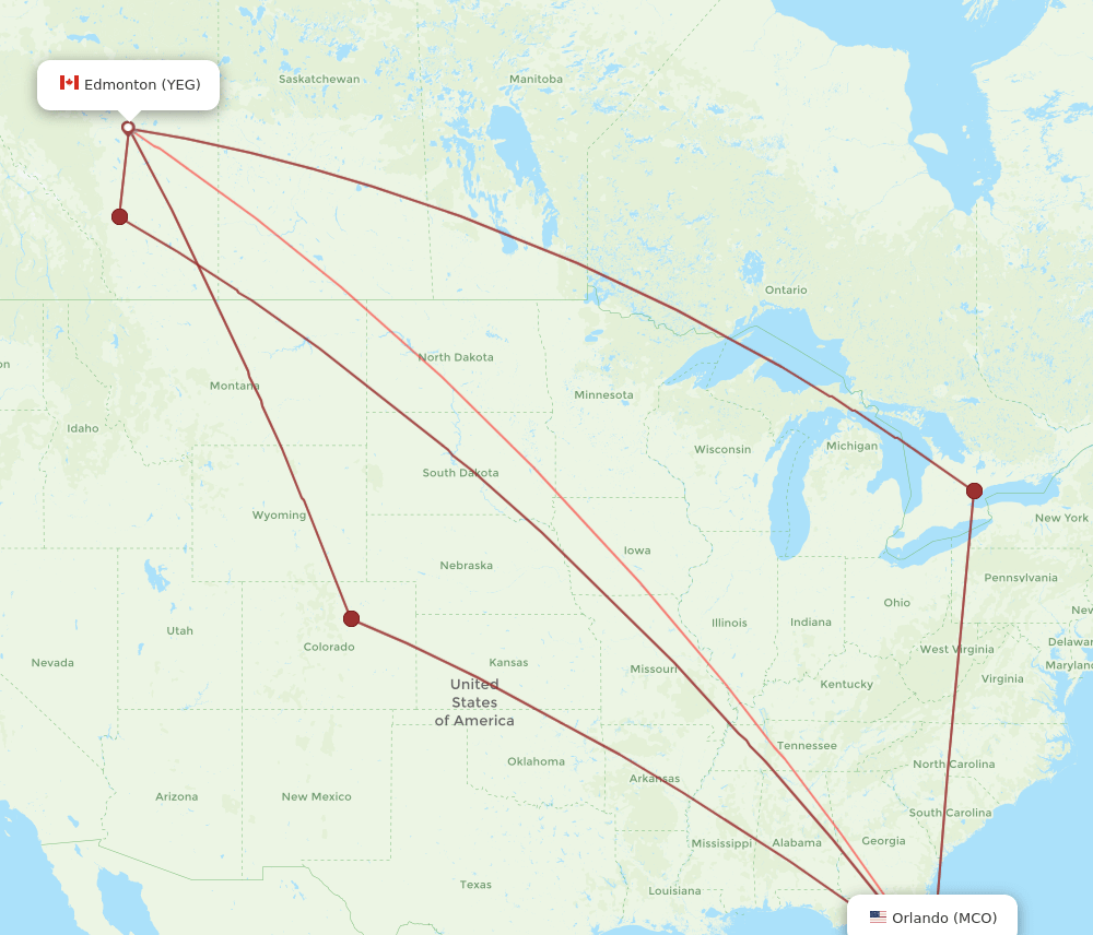YEG-MCO flight routes