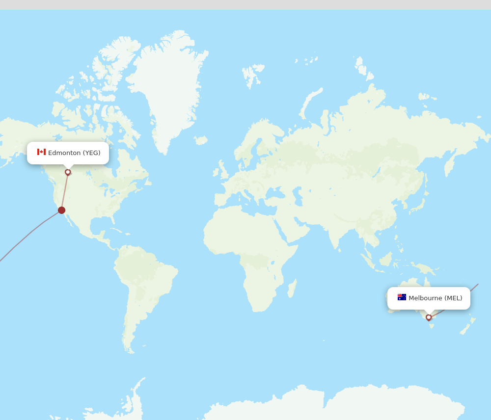 Melbourne - Edmonton route map and flight paths