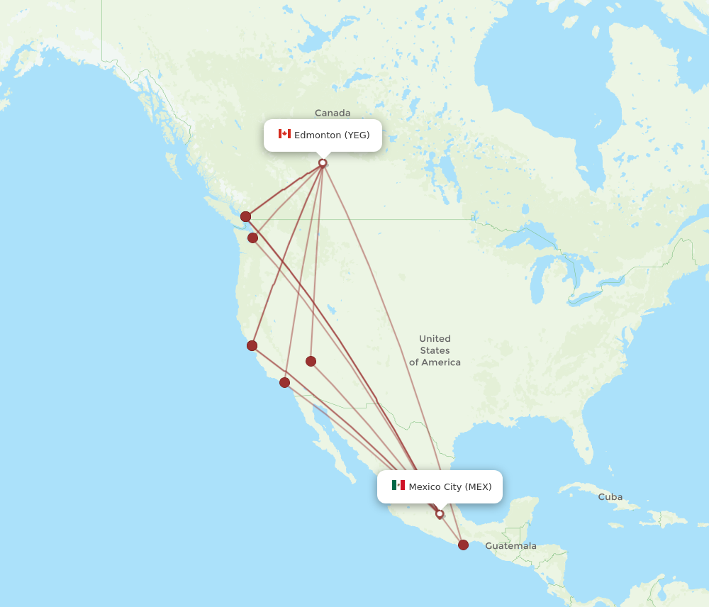 YEG to MEX flights and routes map