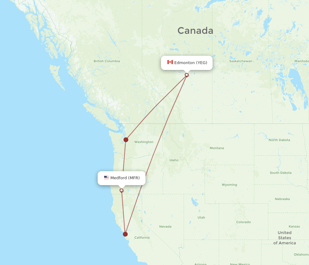 YEG-MFR flight routes