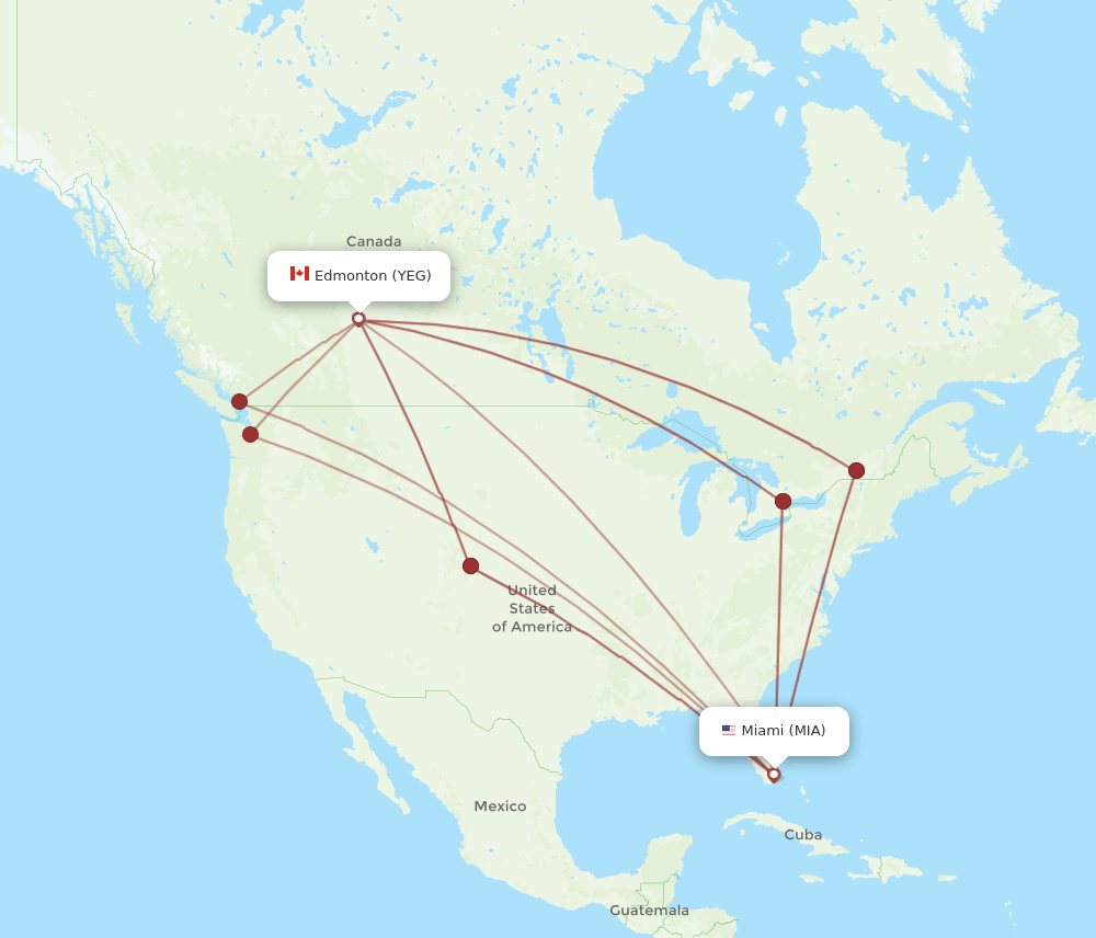 YEG to MIA flights and routes map