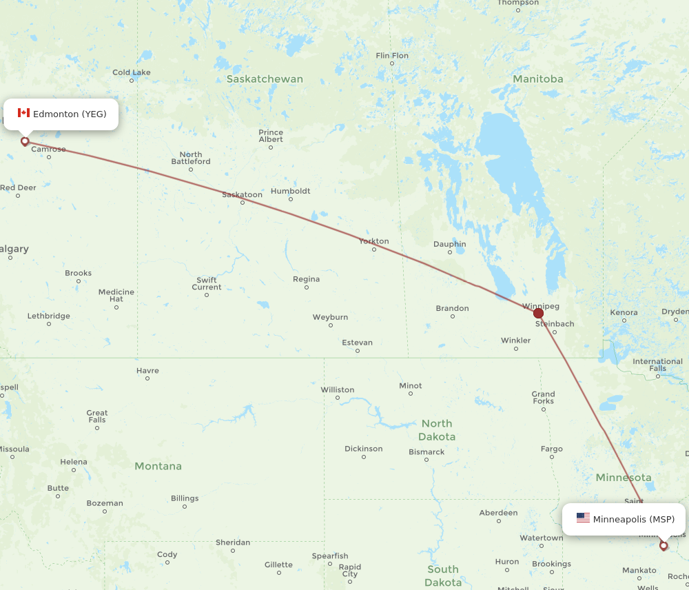 YEG to MSP flights and routes map