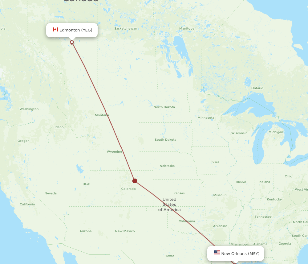YEG to MSY flights and routes map
