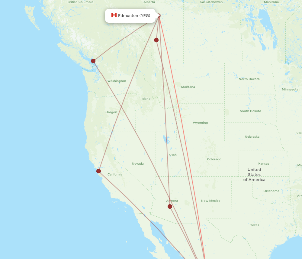 YEG to MZT flights and routes map