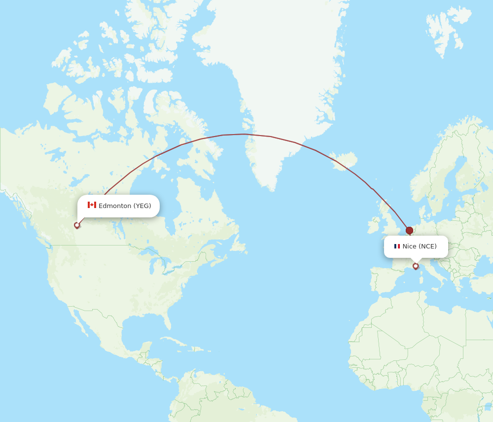 YEG to NCE flights and routes map