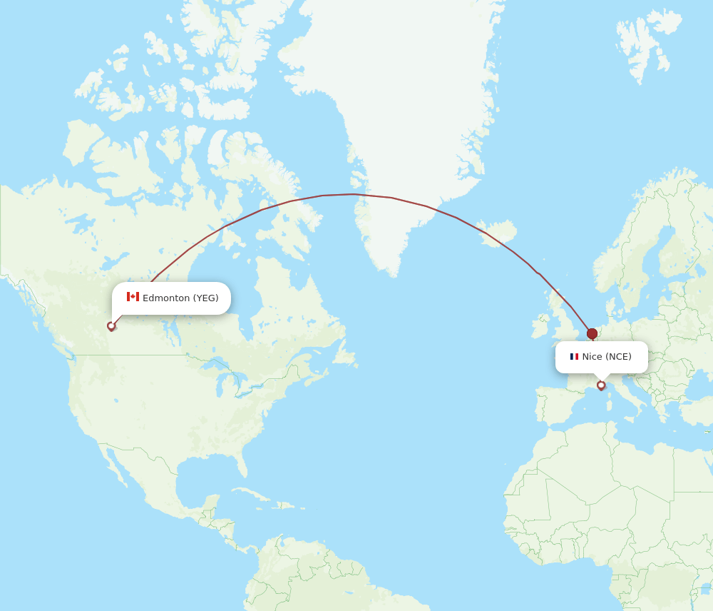 Nice - Edmonton route map and flight paths