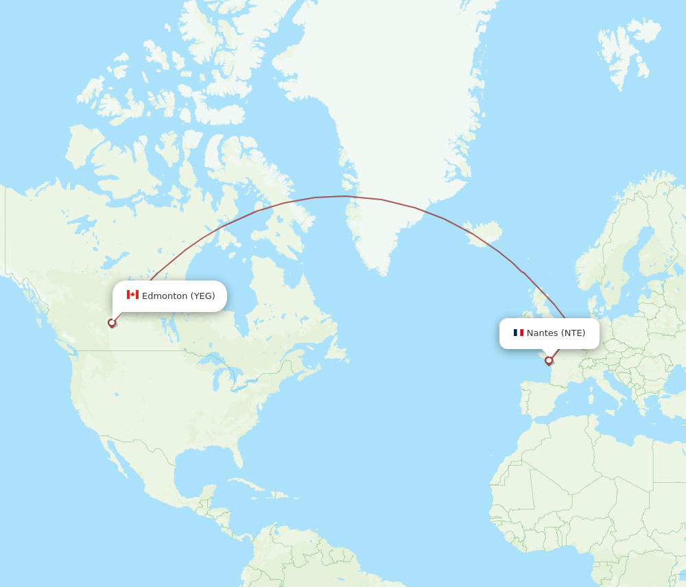YEG to NTE flights and routes map