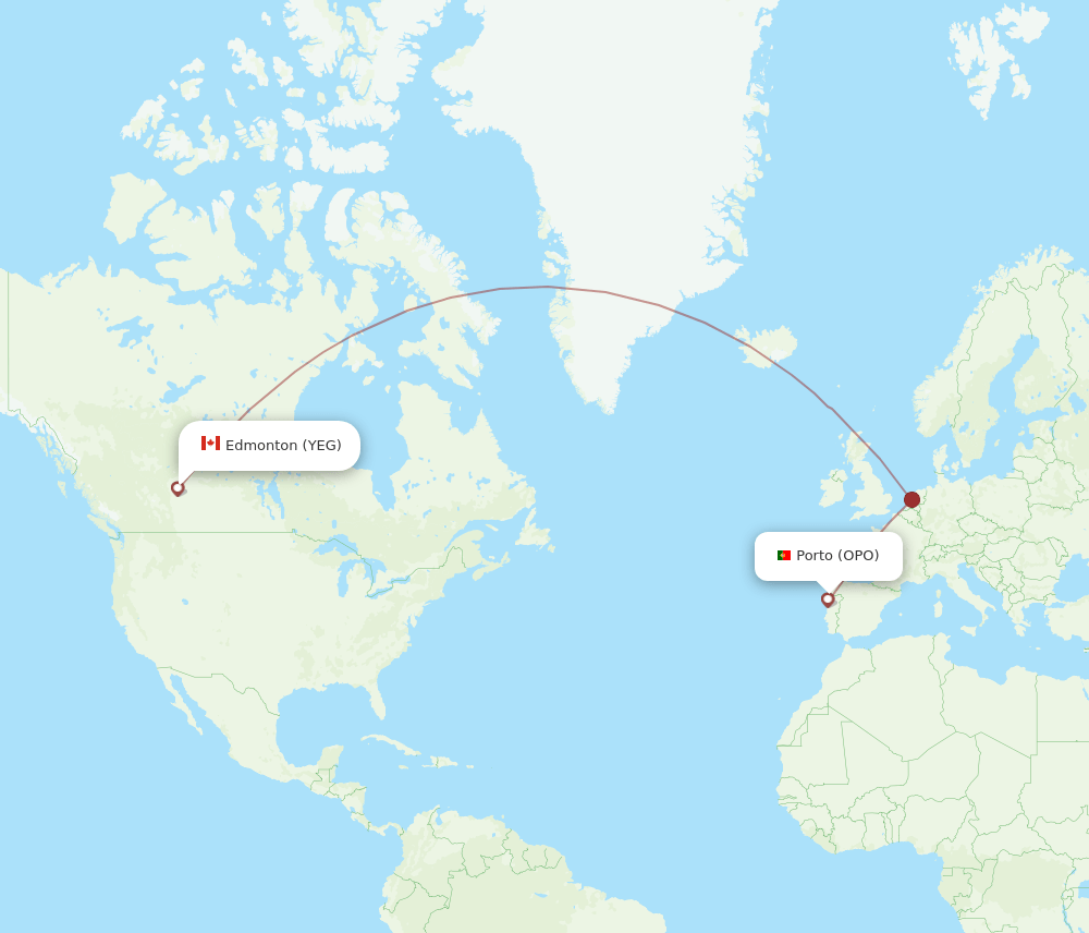 YEG to OPO flights and routes map