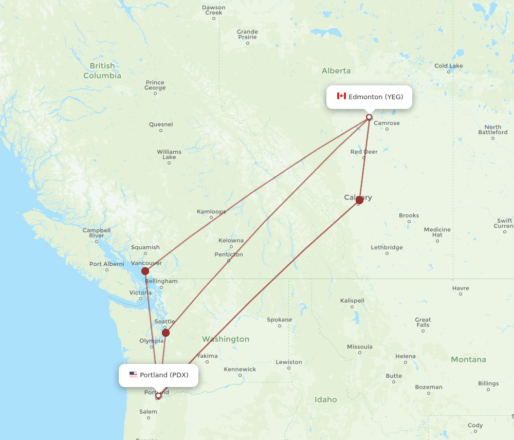 YEG-PDX flight routes