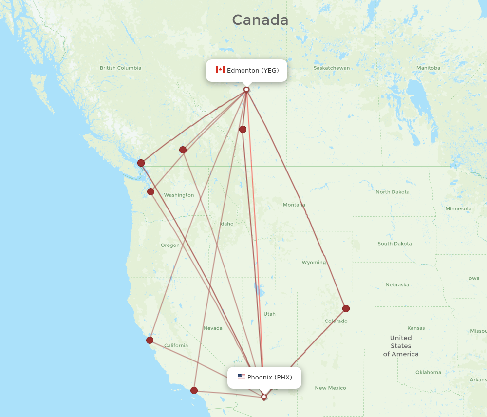 YEG to PHX flights and routes map