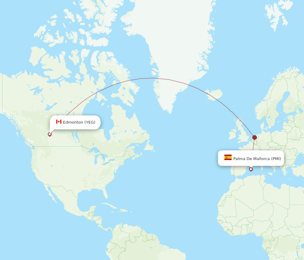 YEG to PMI flights and routes map