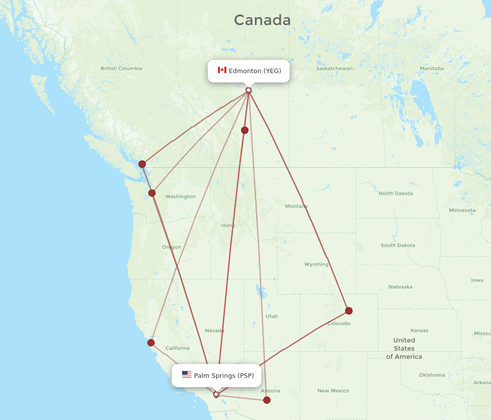 YEG-PSP flight routes