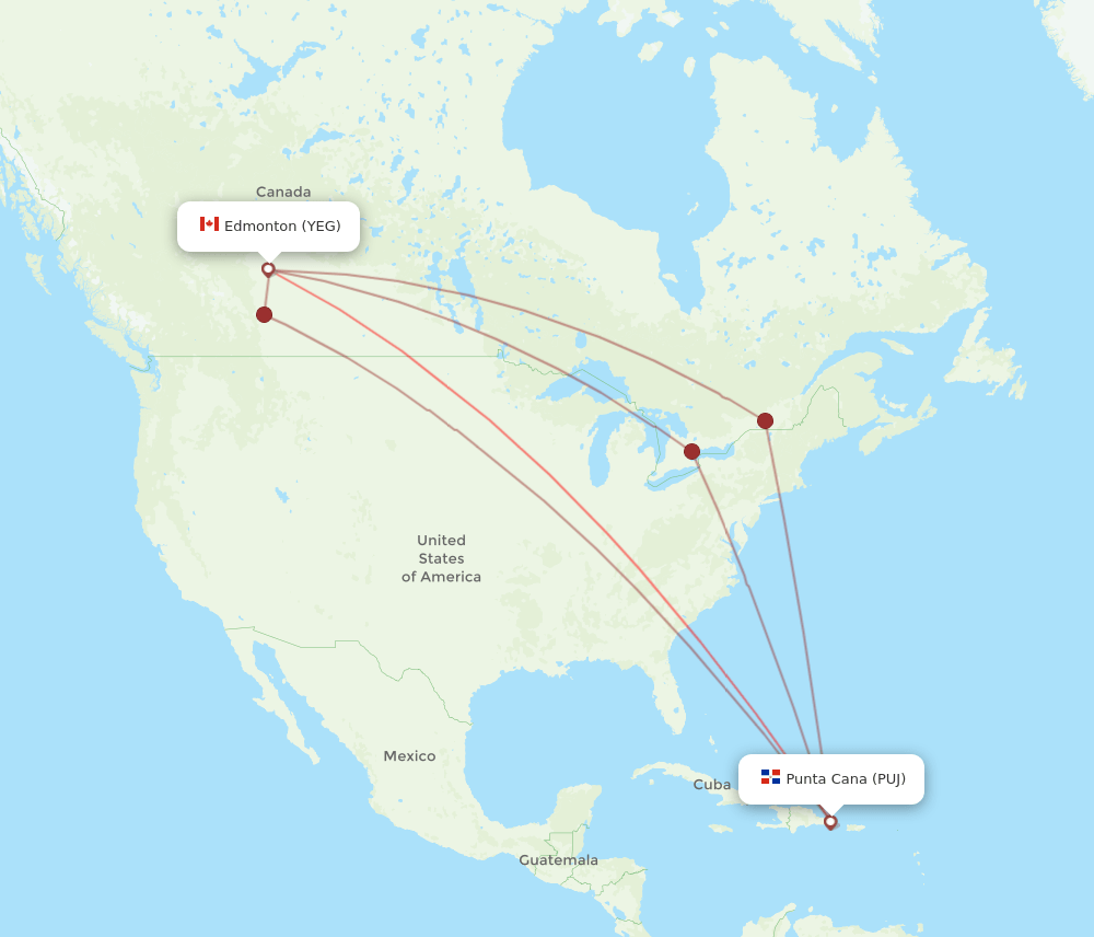 YEG to PUJ flights and routes map