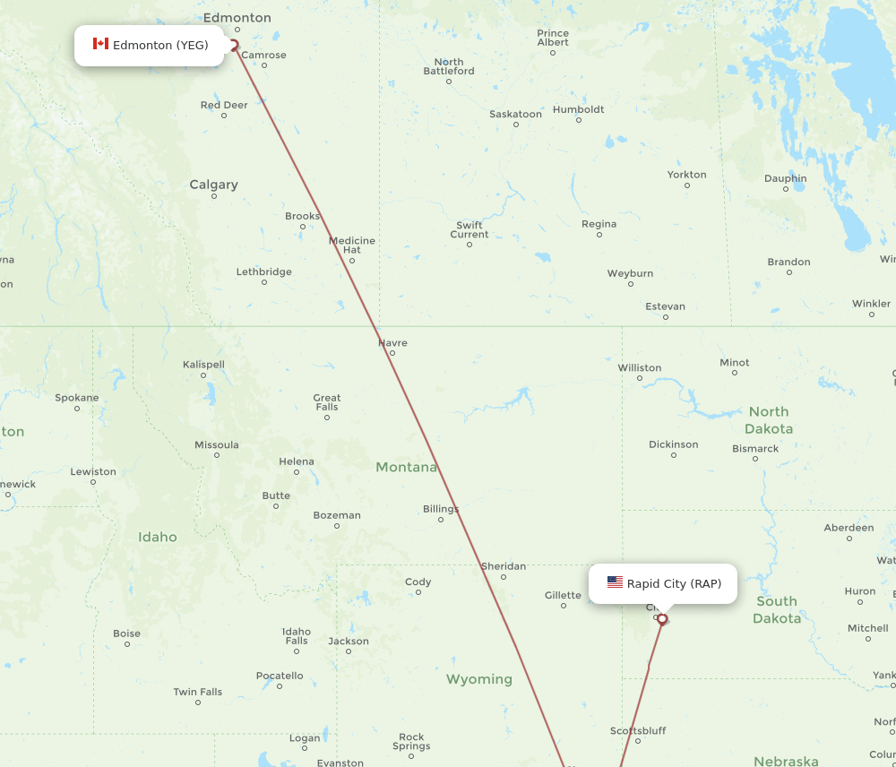 YEG-RAP flight routes