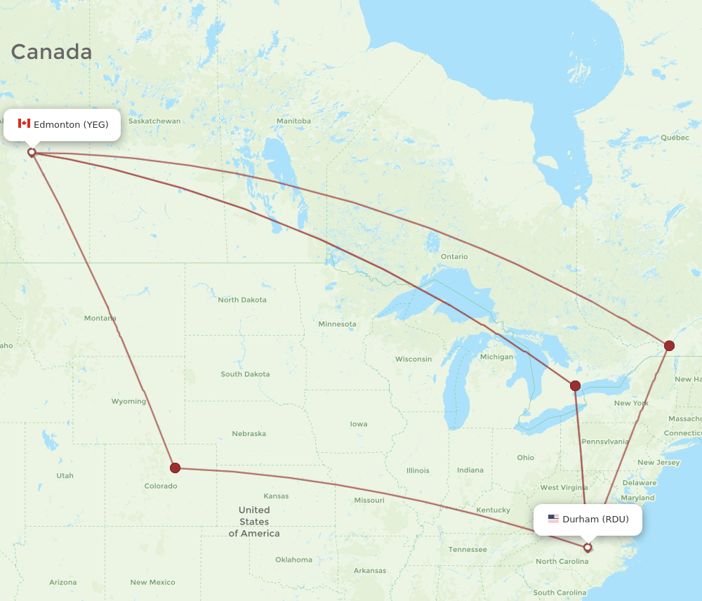 YEG-RDU flight routes