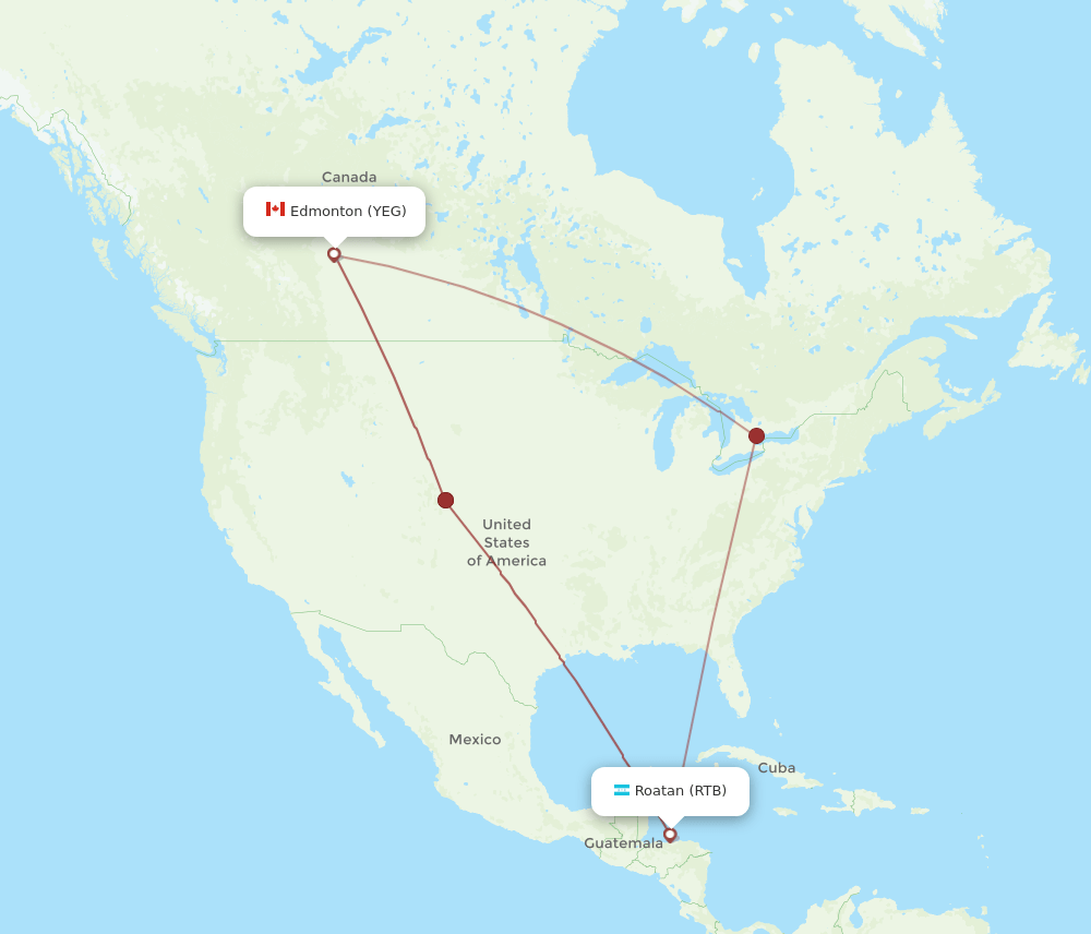 YEG to RTB flights and routes map