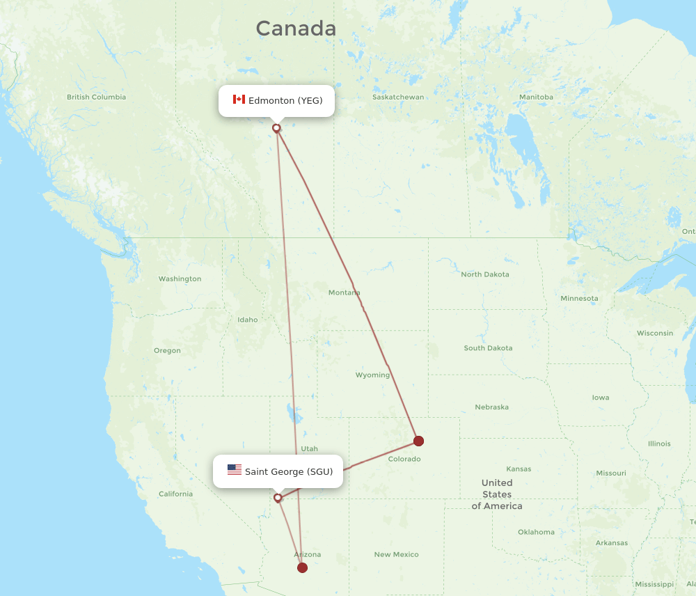 YEG to SGU flights and routes map