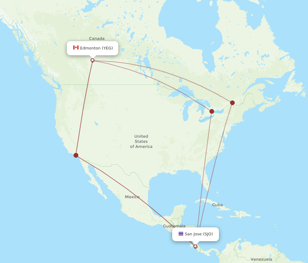 YEG-SJO flight routes