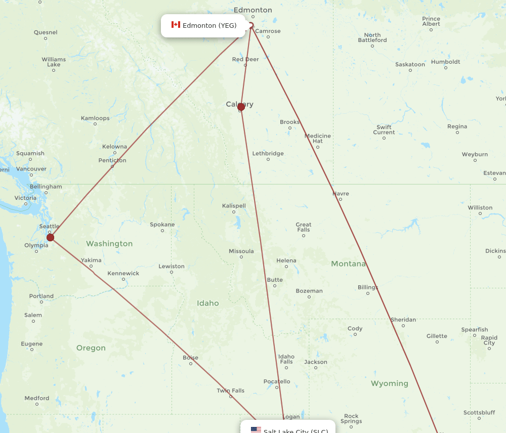 YEG to SLC flights and routes map