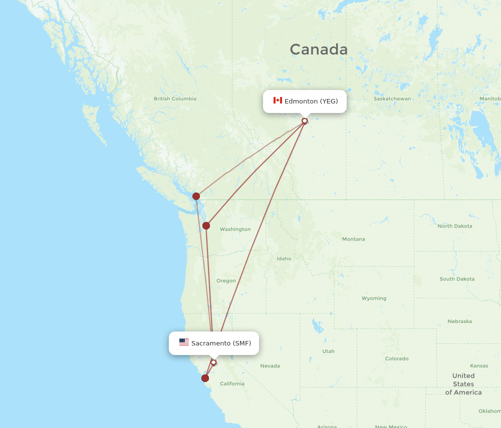 YEG-SMF flight routes