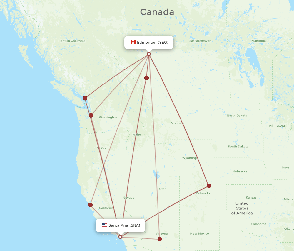 YEG-SNA flight routes