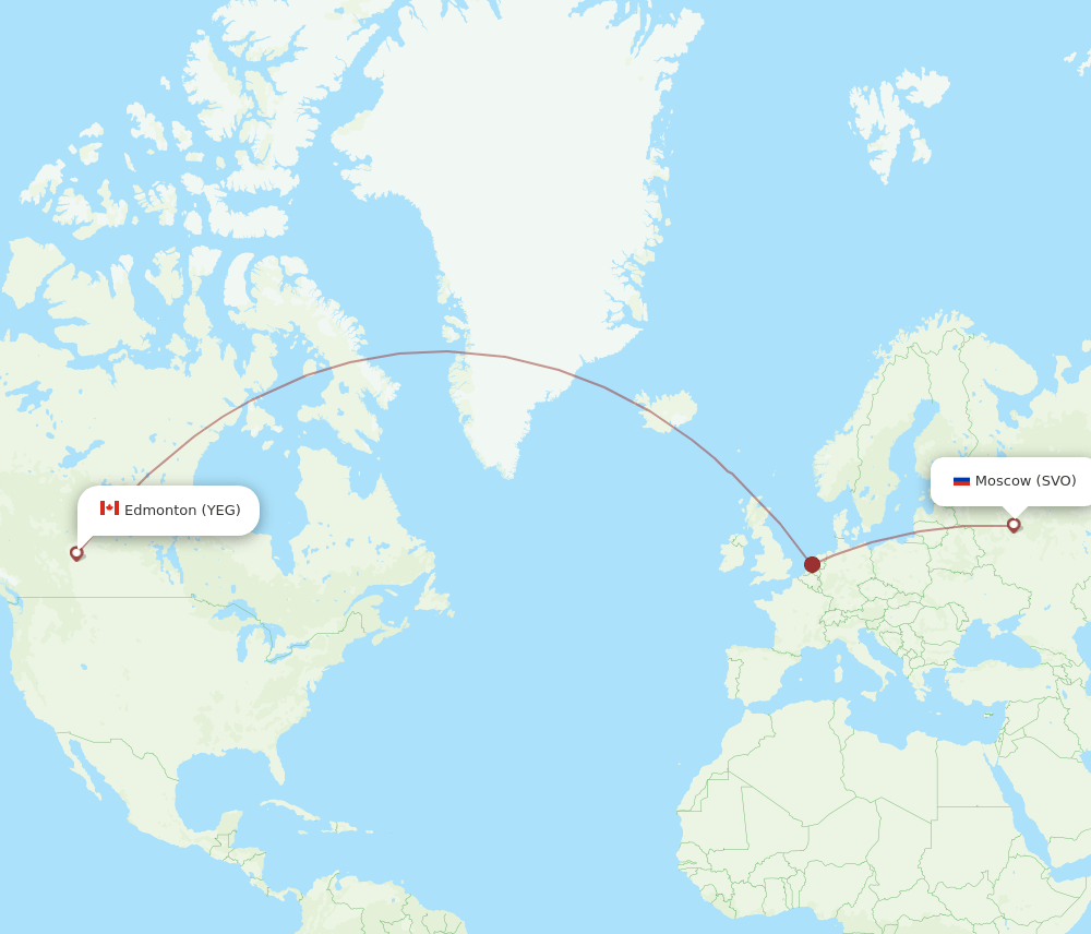 Edmonton - Moscow route map and flight paths