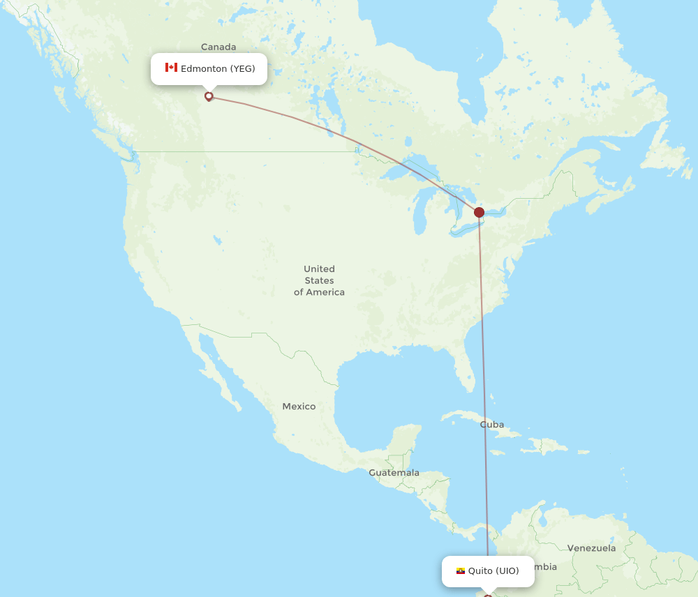 UIO to YEG flights and routes map