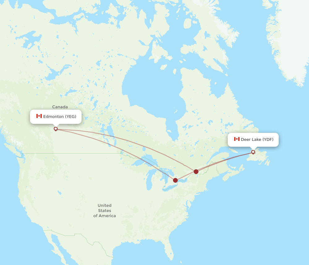 YEG to YDF flights and routes map
