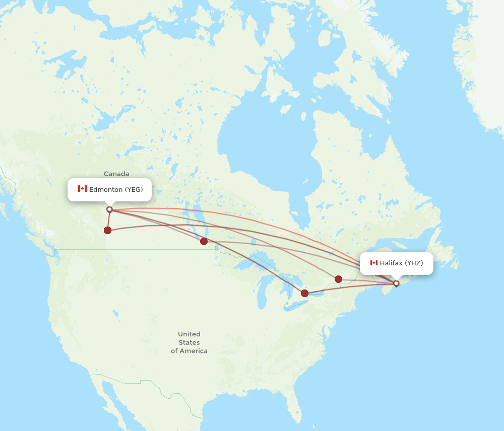 YEG to YHZ flights and routes map