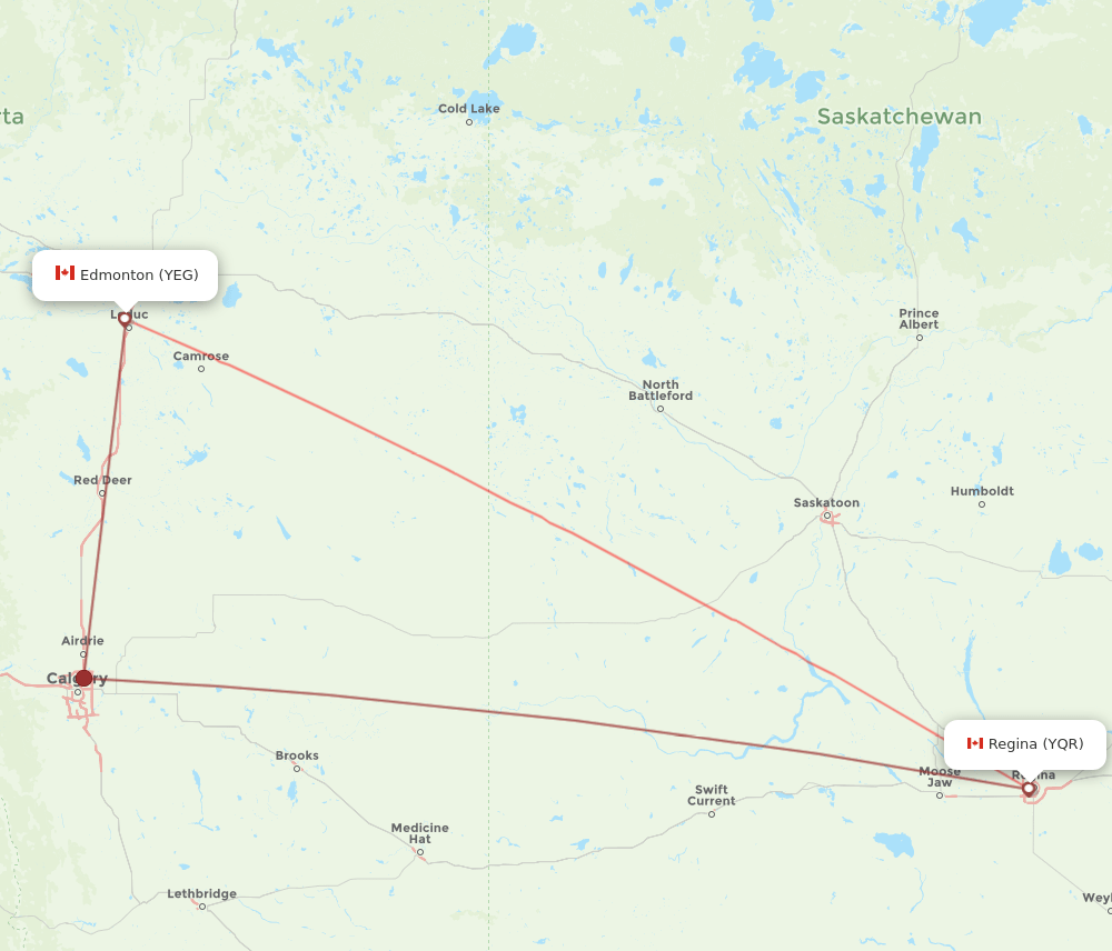 YEG-YQR flight routes