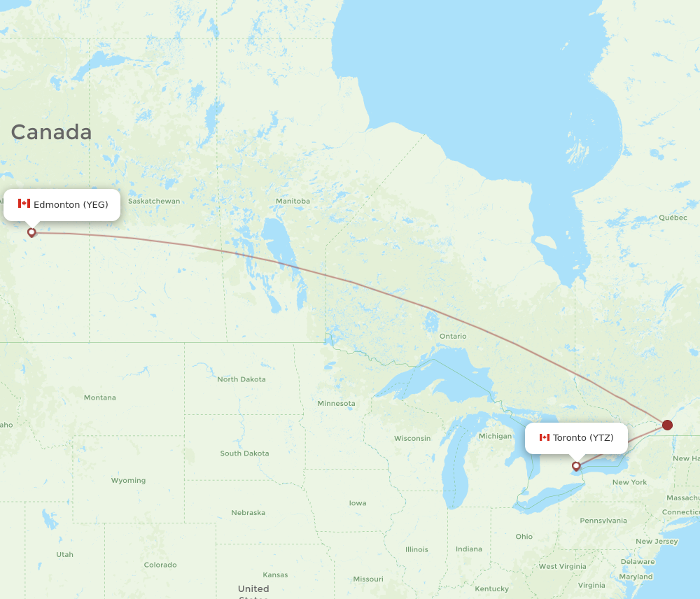 YEG to YTZ flights and routes map