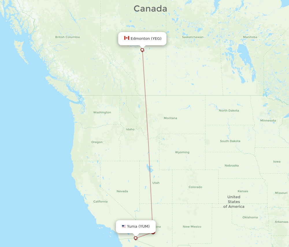 Yuma - Edmonton route map and flight paths