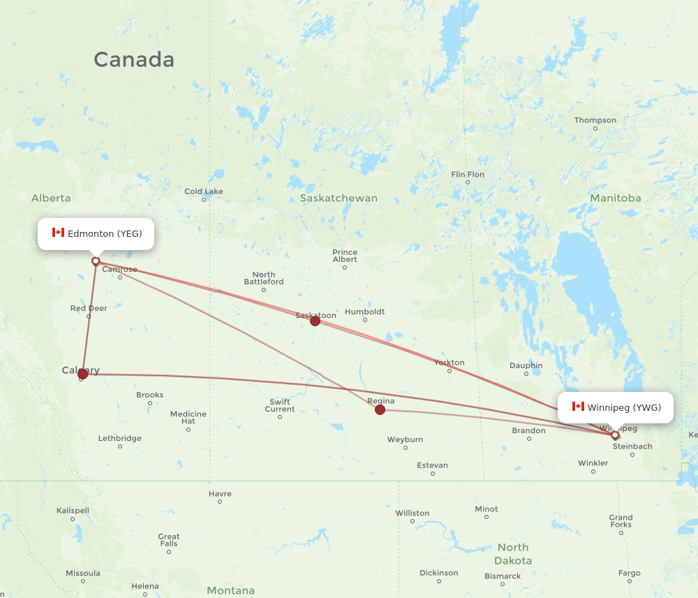YEG-YWG flight routes