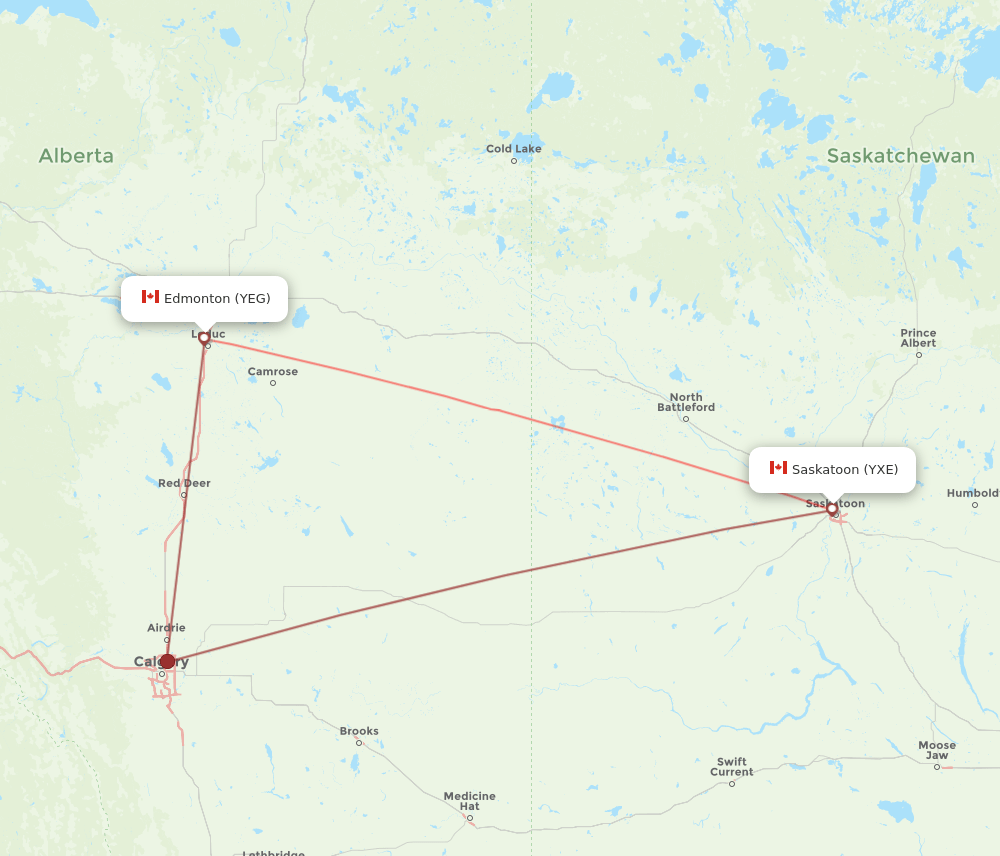 YEG-YXE flight routes