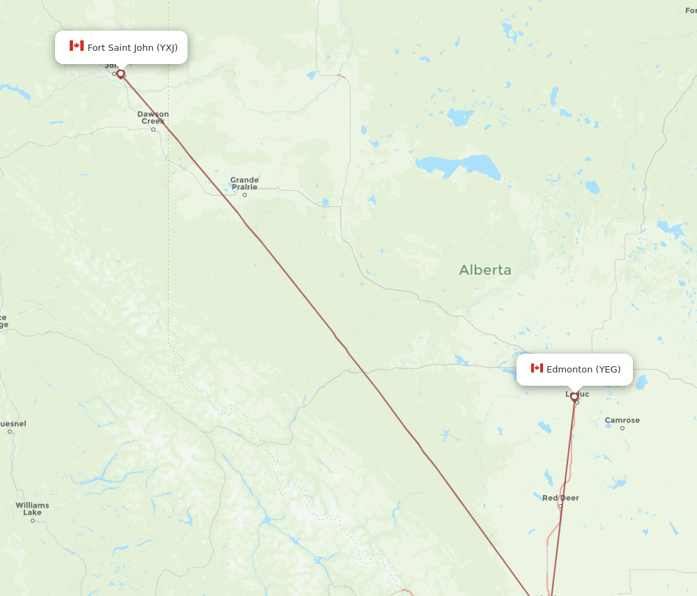 Fort St. John - Edmonton route map and flight paths