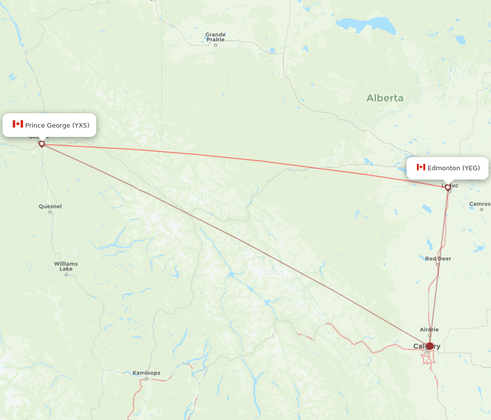 YEG to YXS flights and routes map