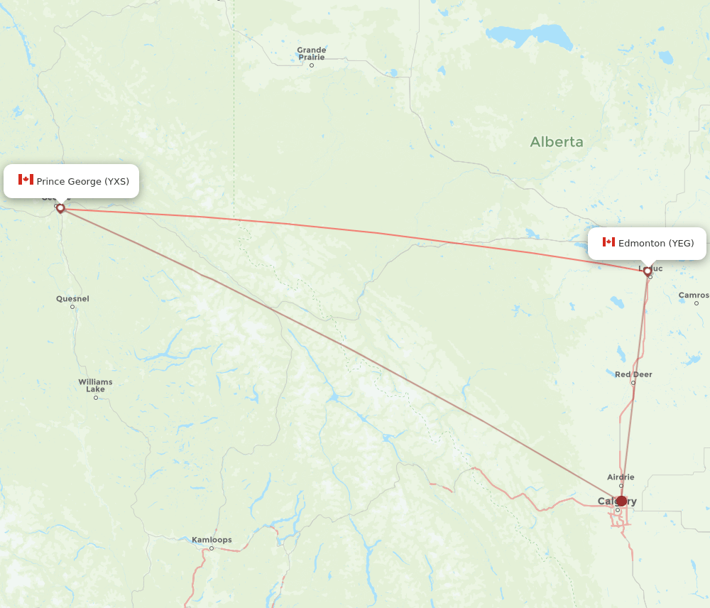 YEG-YXS flight routes