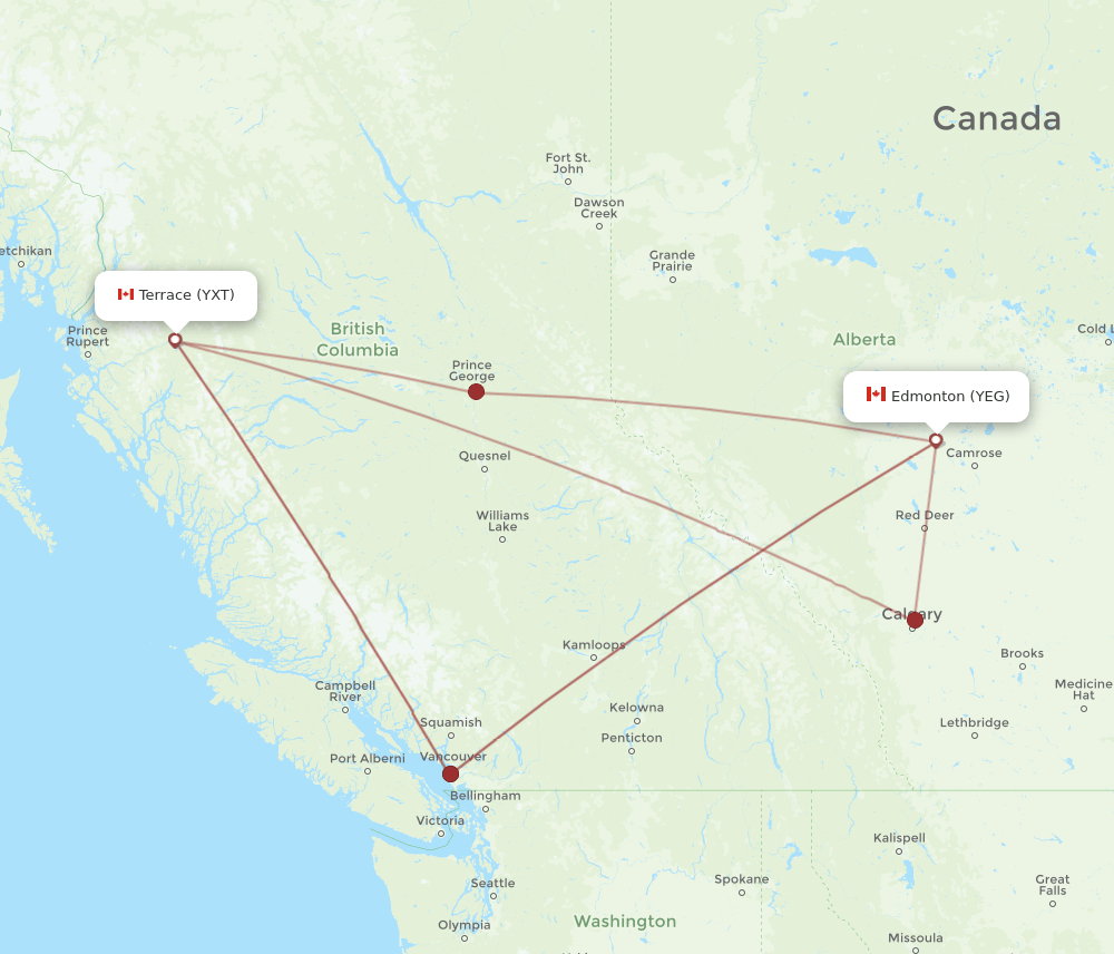 YEG-YXT flight routes