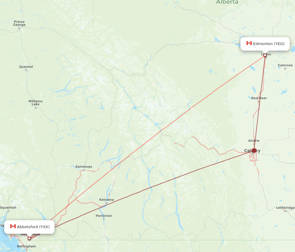 YEG to YXX flights and routes map