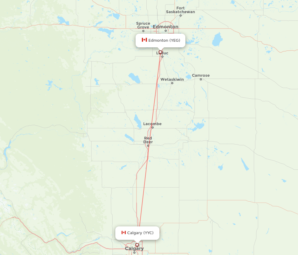 YEG to YYC flights and routes map